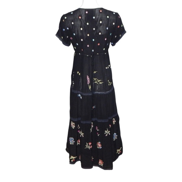 Johnny Was Botanical Midi Dress Embroidered Cupra Rayon Size XS Black Tiered - Picture 7 of 9